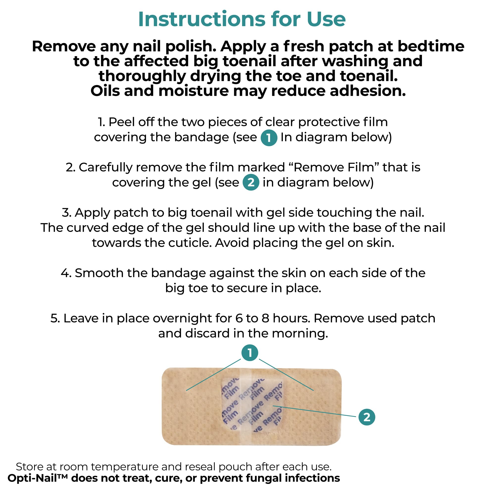 Opti-Nail etiqueta con instrucciones y ventaja de uso sencillo