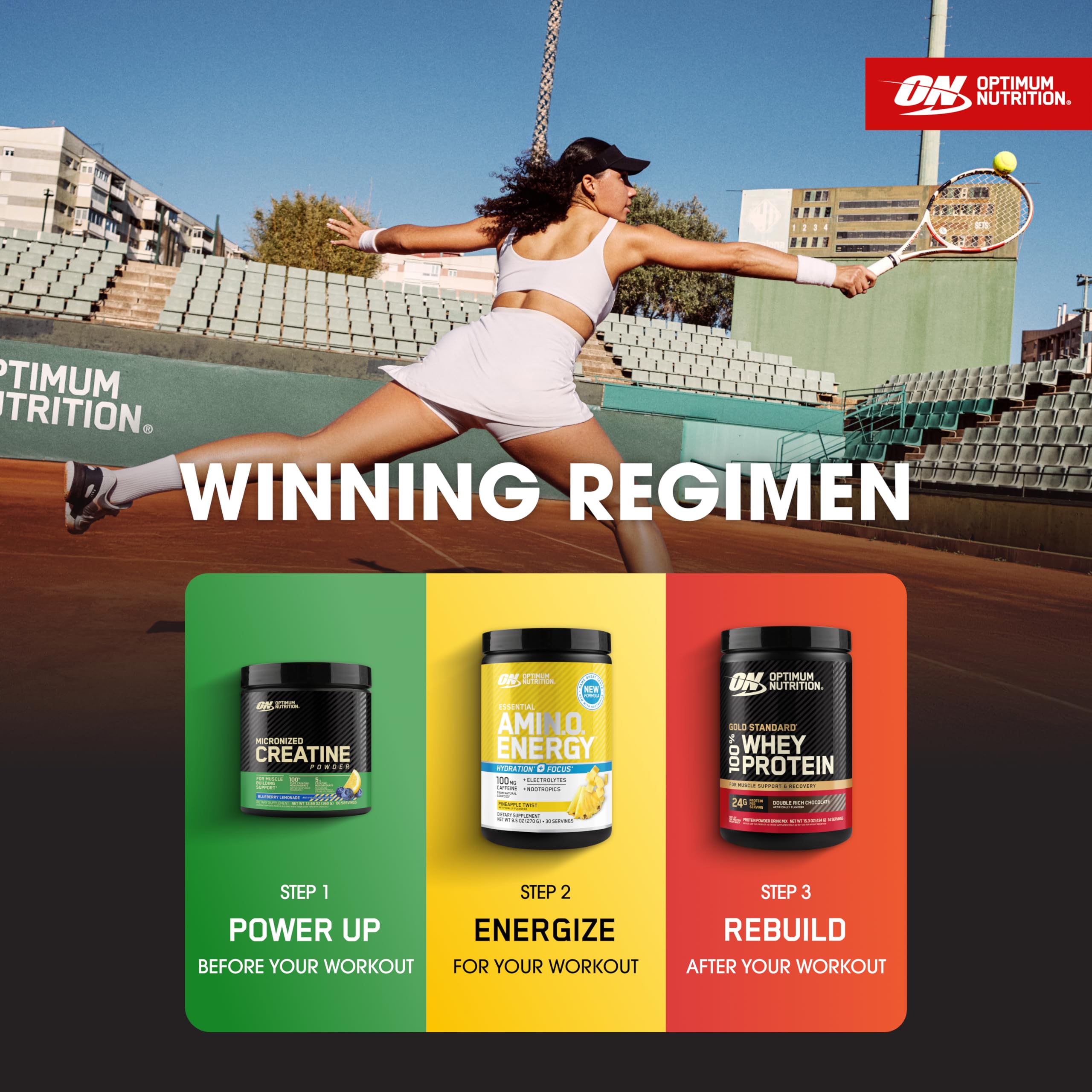 Optimum Nutrition ambiente de gimnasio con botella lista para consumo antes del ejercicio