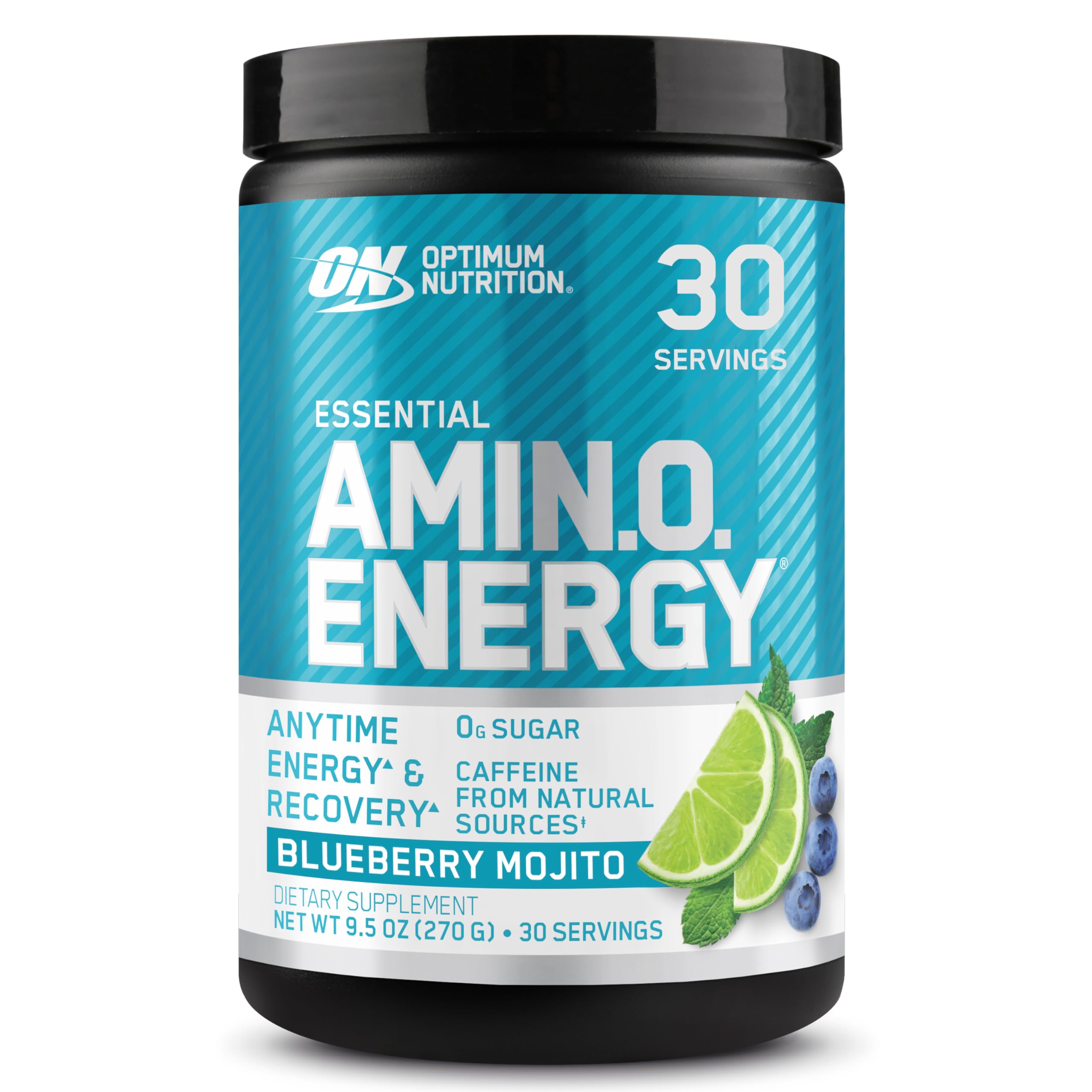 Optimum Nutrition front packaging showing Blueberry Mojito flavor and product benefits