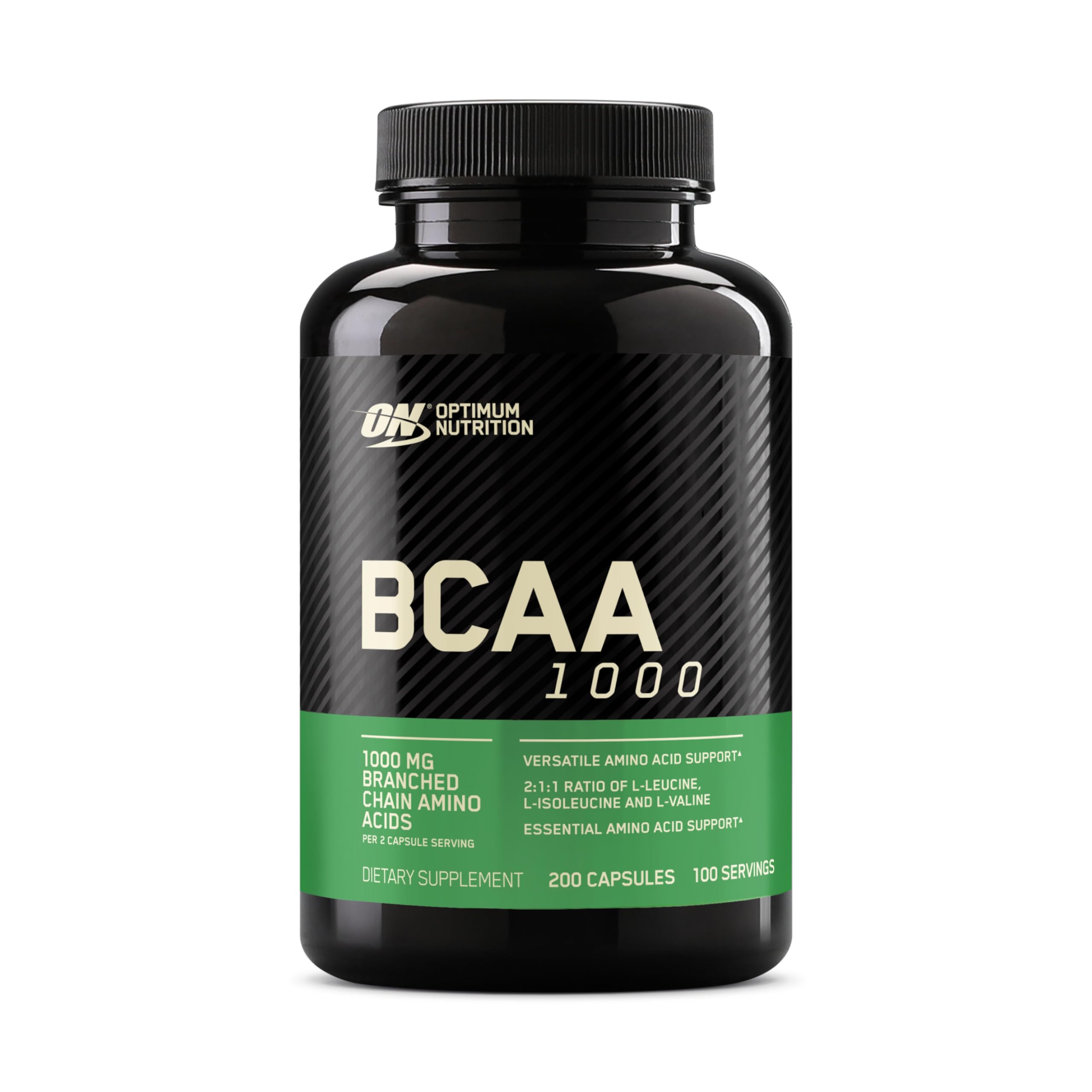 Optimum Nutrition bote frontal con 200 cápsulas muestra conveniencia