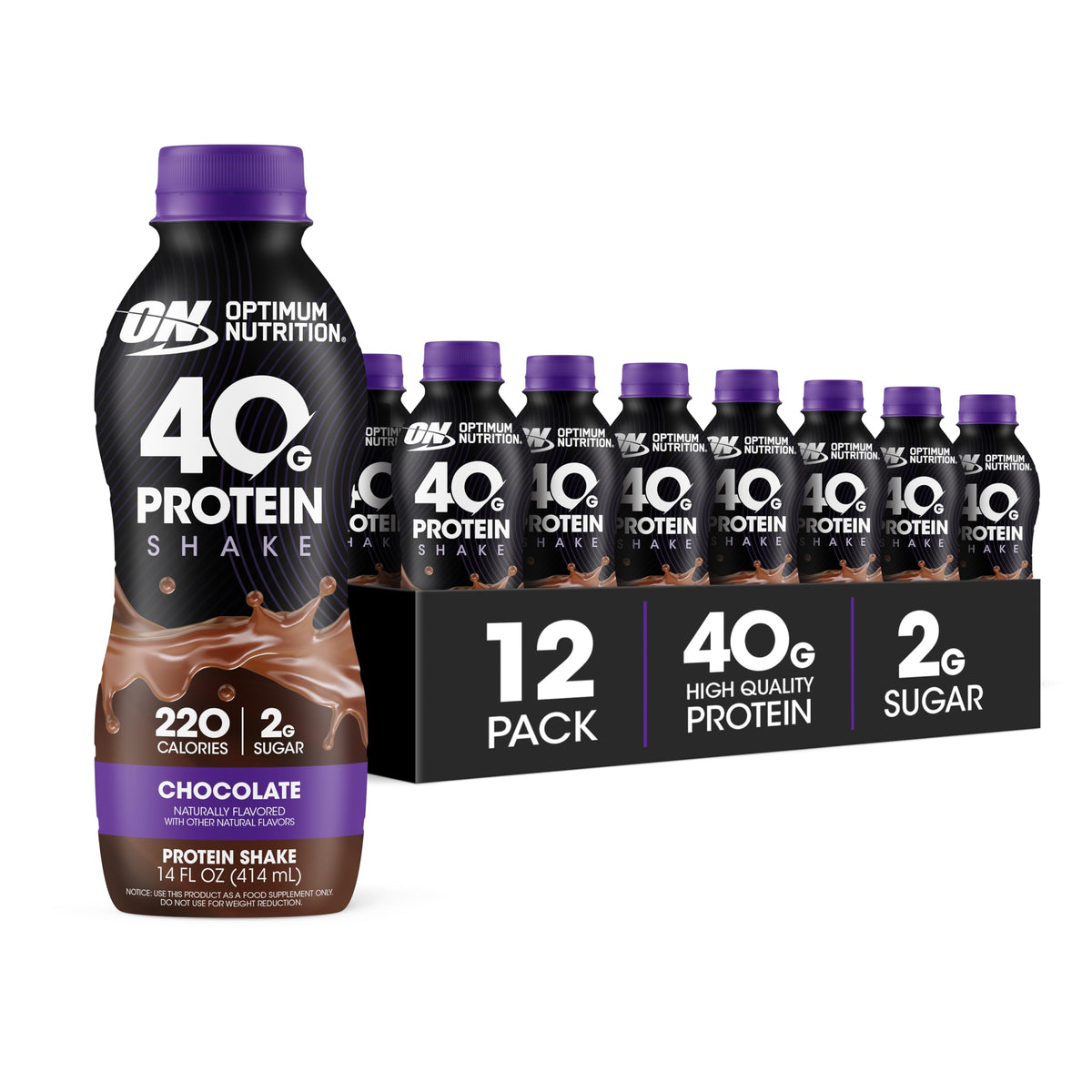 Optimum Nutrition botella frontal sabor Chocolate mostrando envase y conveniencia
