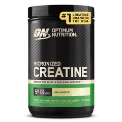 Optimum Nutrition envase frontal mostrando creatina micronizada y claridad del producto