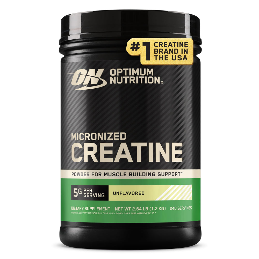Optimum Nutrition front tub showing product and long-lasting supply benefit