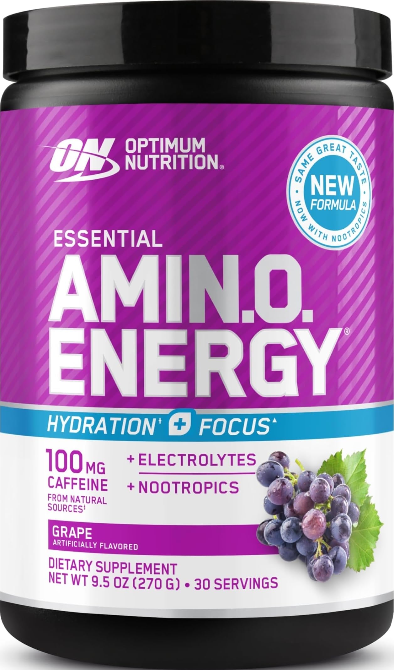 Optimum Nutrition envase frontal uva mostrando información clave y atractivo visual