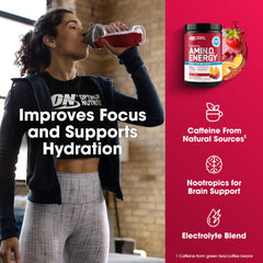 Optimum Nutrition etiqueta de ingredientes clara para revisar aminoácidos y electrolitos
