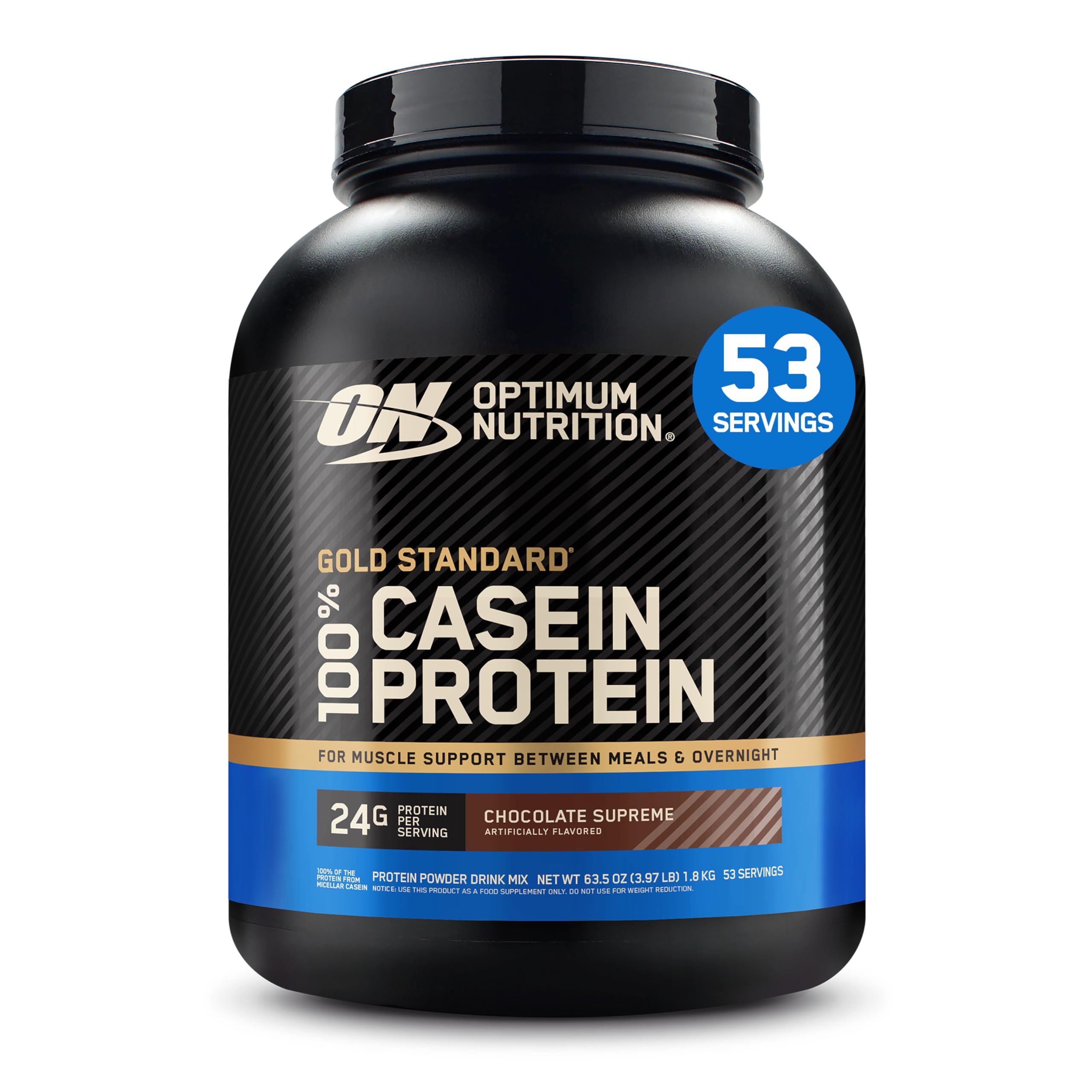 Optimum Nutrition frente del envase mostrando marca y sabor Chocolate Supreme
