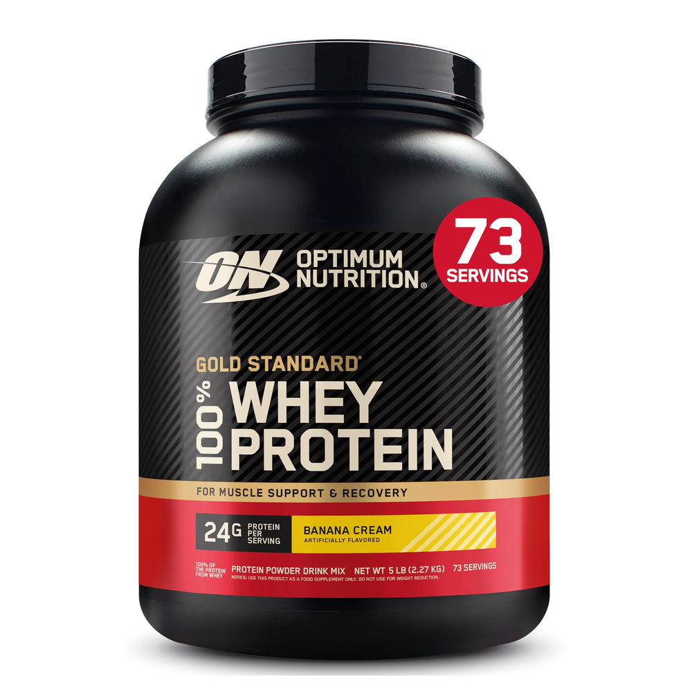 Optimum Nutrition envase frontal Banana Cream mostrando tamaño y sabor