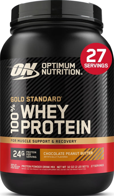 Optimum Nutrition envase frontal chocolate mantequilla de maní, sabor atractivo y nutritivo
