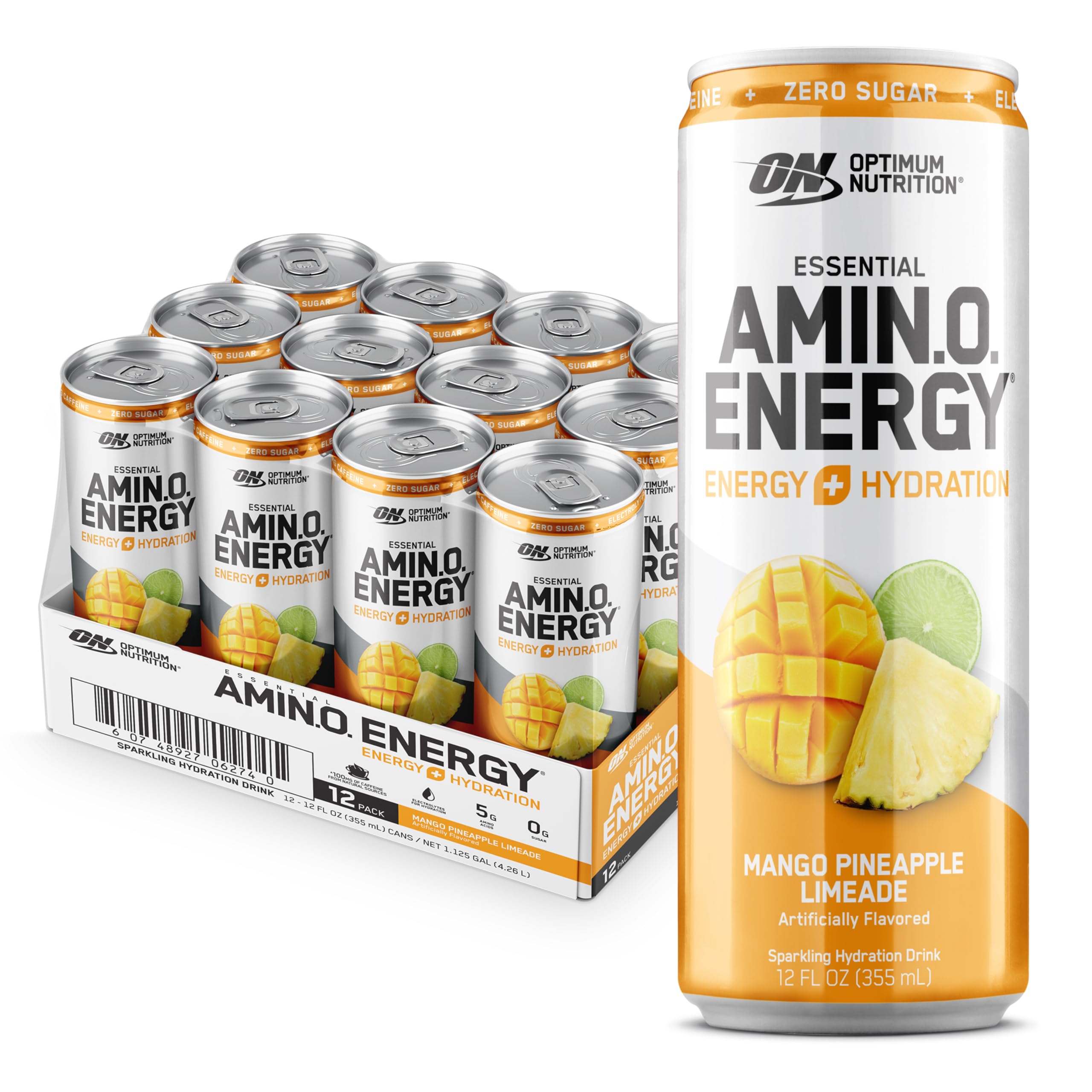 Optimum Nutrition lata frontal Mango Pineapple Limeade mostrando diseño y marca