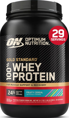 Optimum Nutrition envase frontal Fruity Cereal muestra identidad y sabor