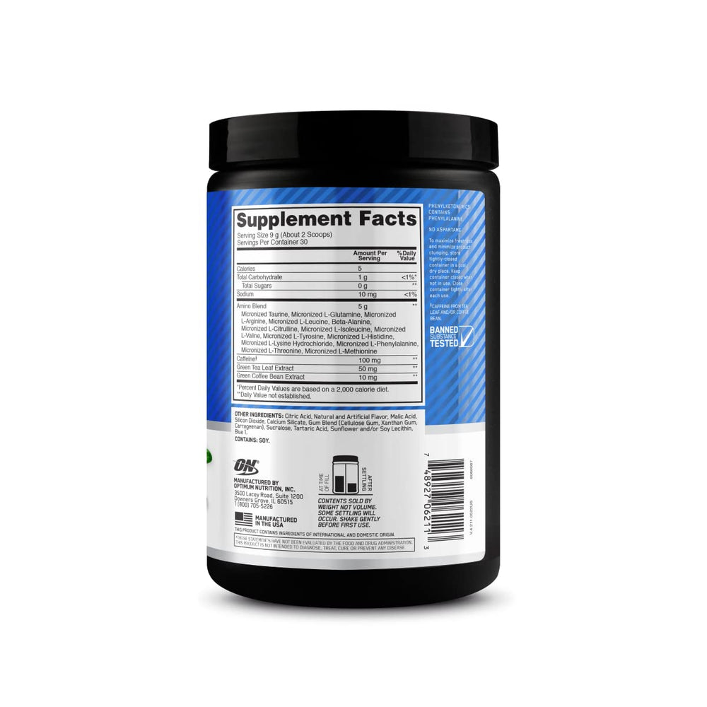 Optimum Nutrition ingredientes naturales como té verde y café verde para energía
