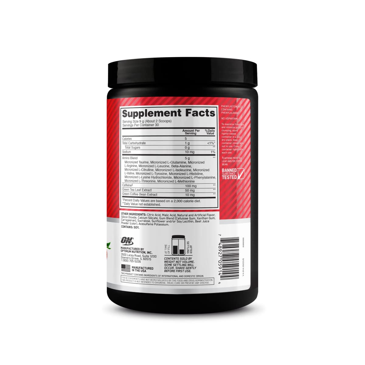 Action shot mixing Optimum Nutrition powder into water for quick pre-workout convenience