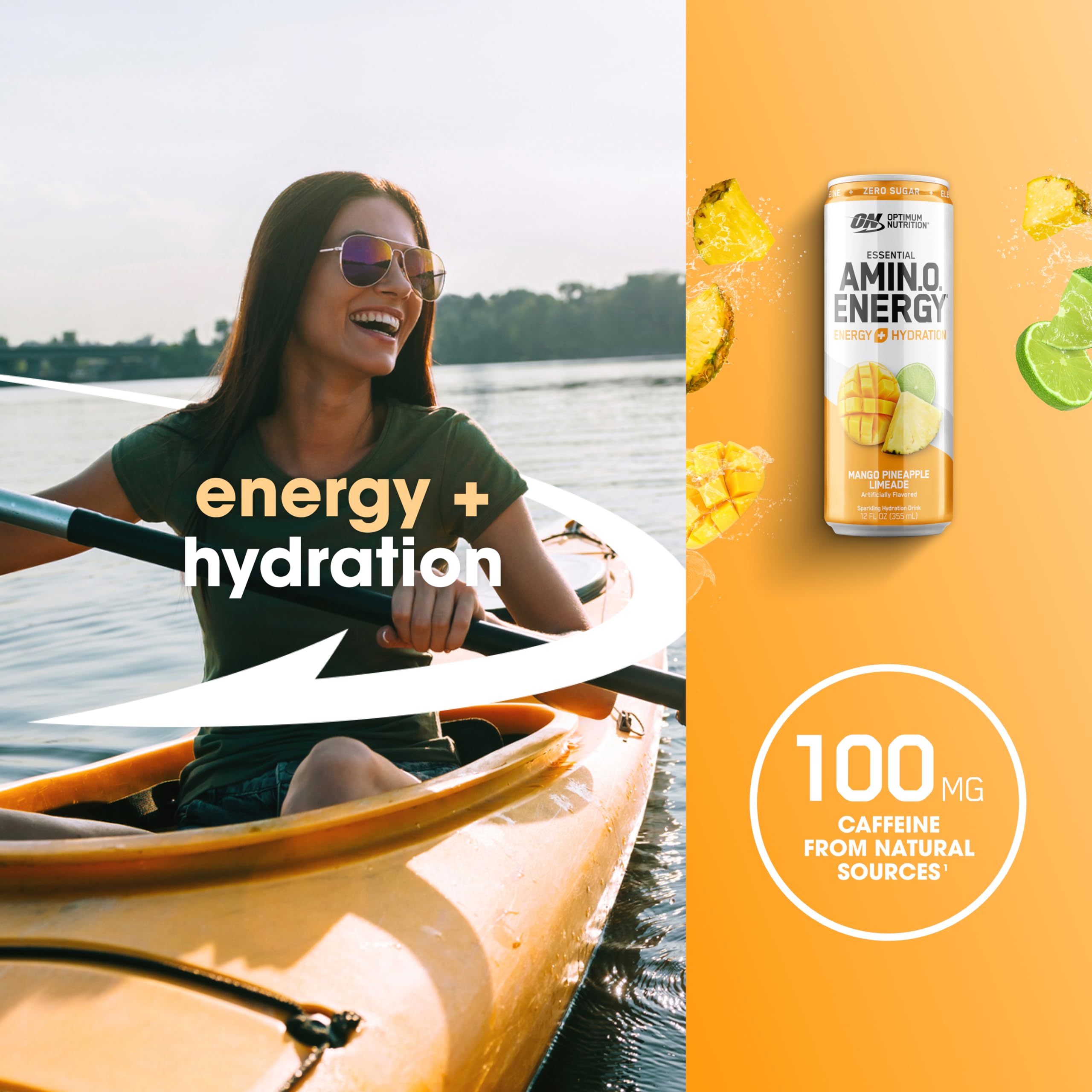Lata abierta de Optimum Nutrition con vapor y apariencia refrescante