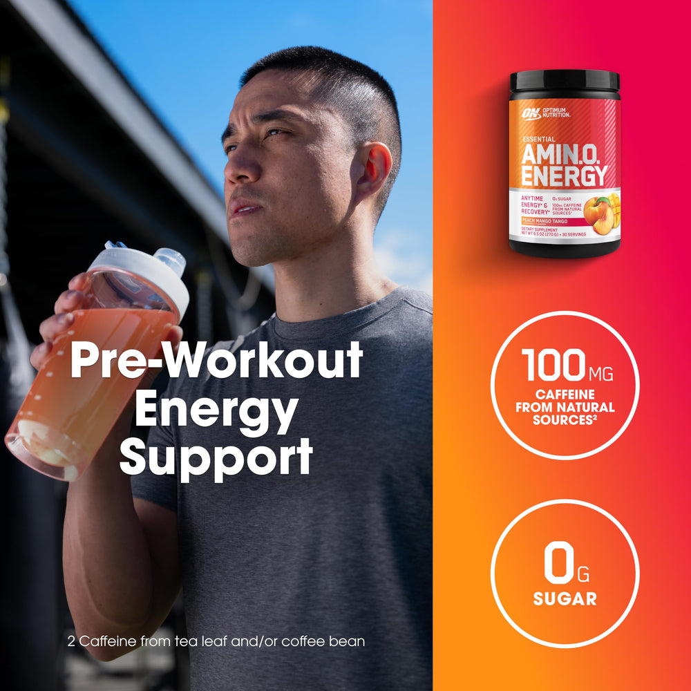 Optimum Nutrition cuchara medidora con polvo indicando dosis por servicio