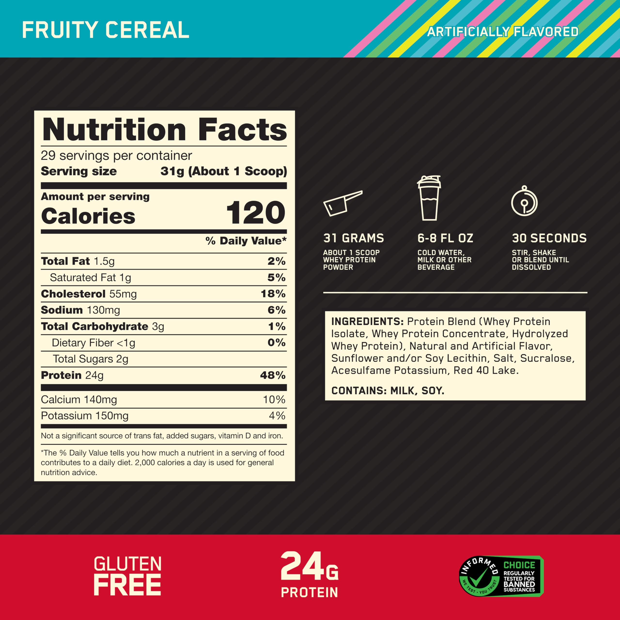 Optimum Nutrition polvo en primer plano mostrando textura fina y mezcla fácil