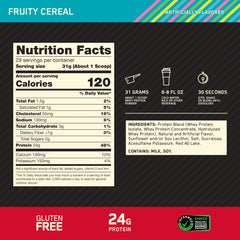 Optimum Nutrition polvo en primer plano mostrando textura fina y mezcla fácil