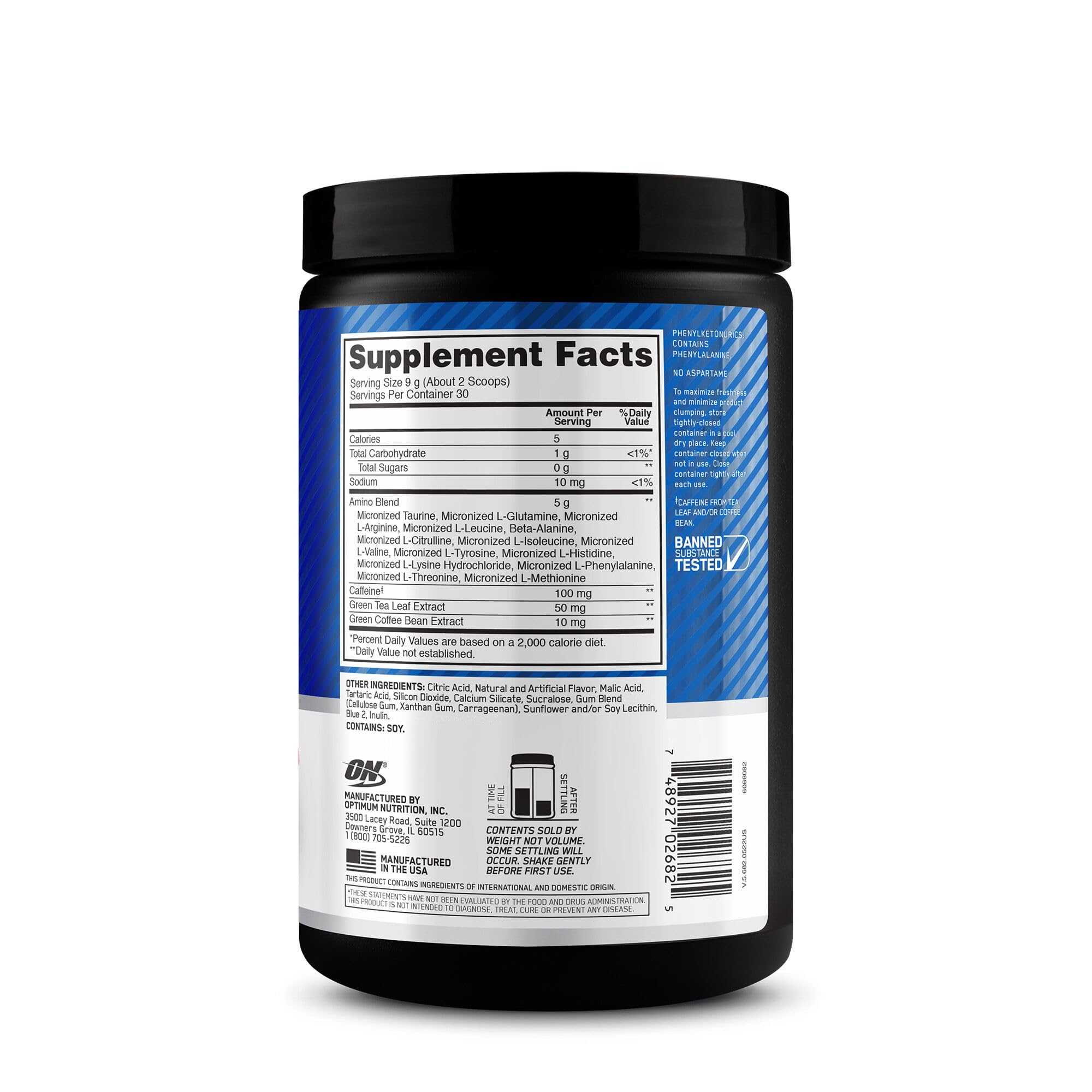 Optimum Nutrition polvo en cuchara con textura vistosa para mezclar fácilmente