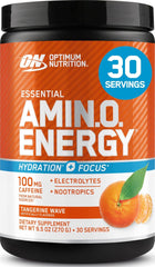 Optimum Nutrition frasco frontal muestra sabor Tangerine Wave y claridad del envase