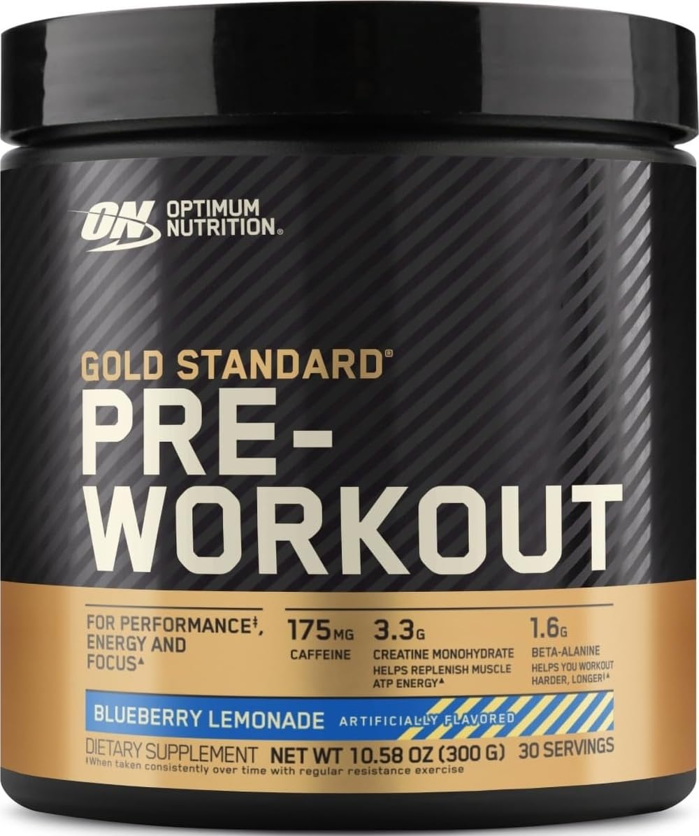 Envase frontal de Optimum Nutrition Pre-Workout mostrando diseño y tamaño