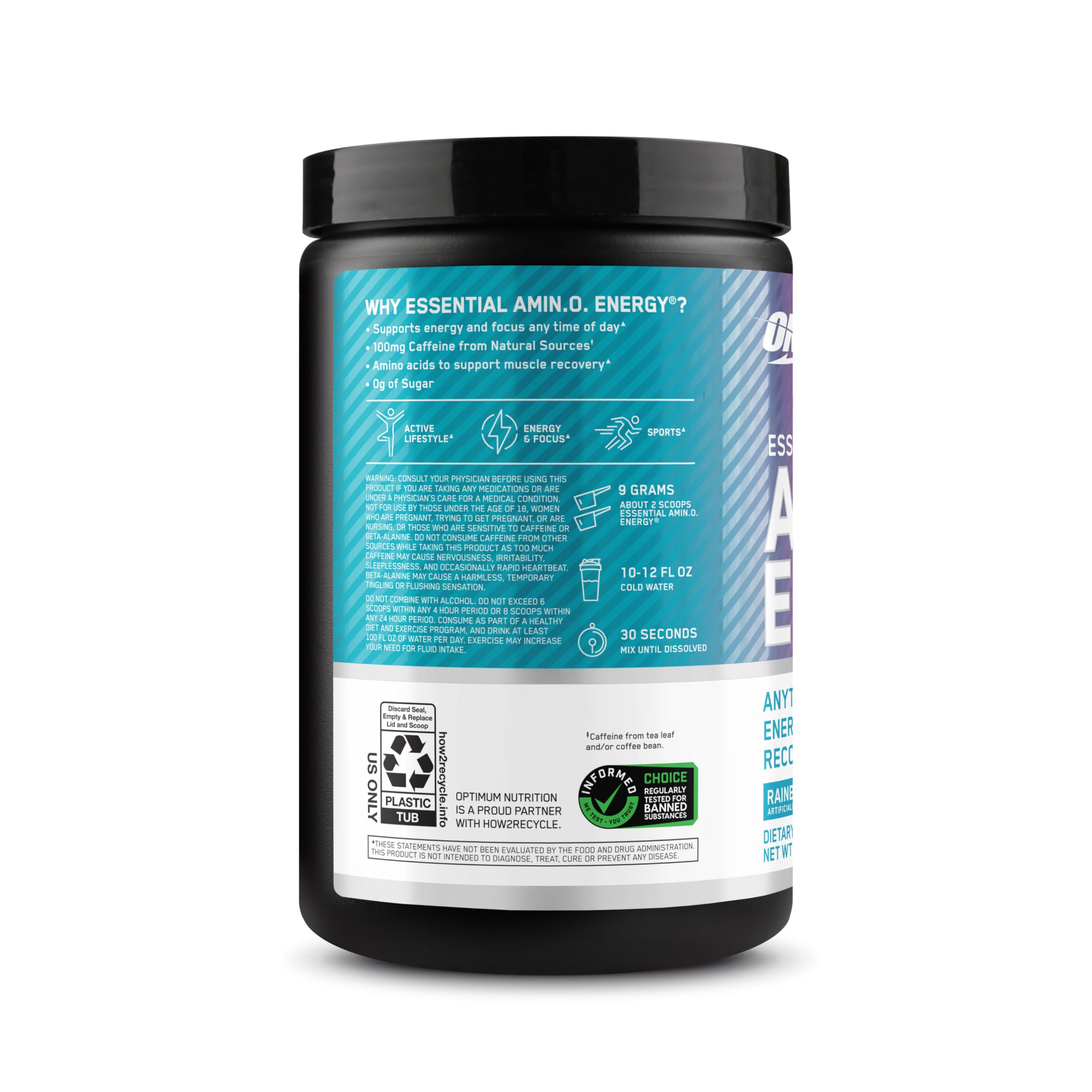 Optimum Nutrition porción medida sobre la mano lista para mezclar y consumir