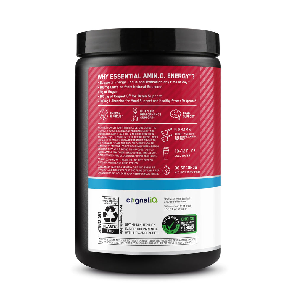 Optimum Nutrition envase y vaso sobre mesa destacando sabor Fruit Punch