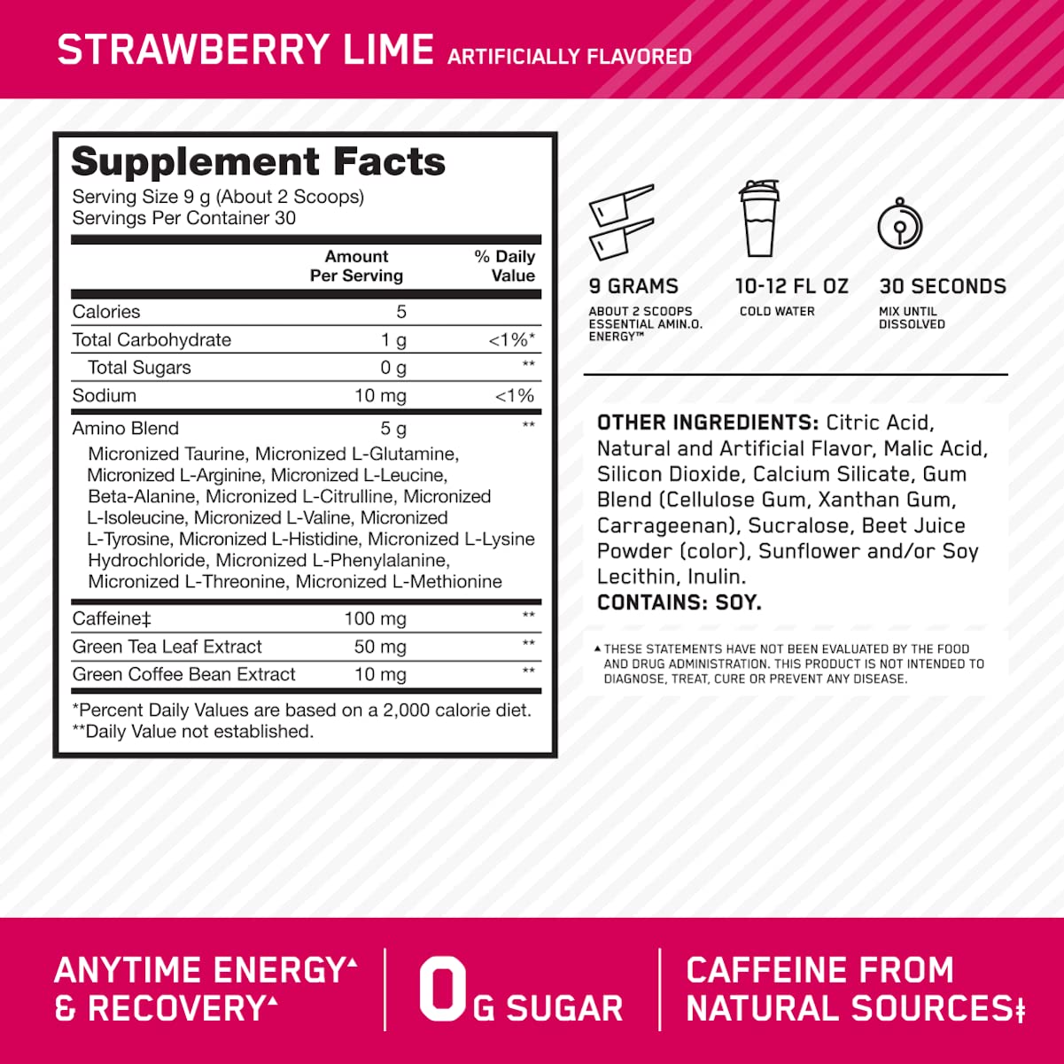 Optimum Nutrition bebida mezclada fresa lima en vaso, imagen que muestra sabor refrescante