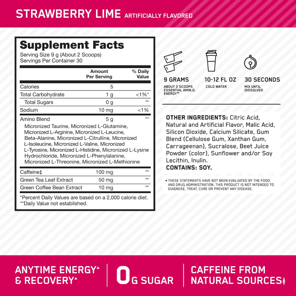 Optimum Nutrition bebida mezclada fresa lima en vaso, imagen que muestra sabor refrescante