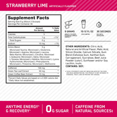 Optimum Nutrition bebida mezclada fresa lima en vaso, imagen que muestra sabor refrescante