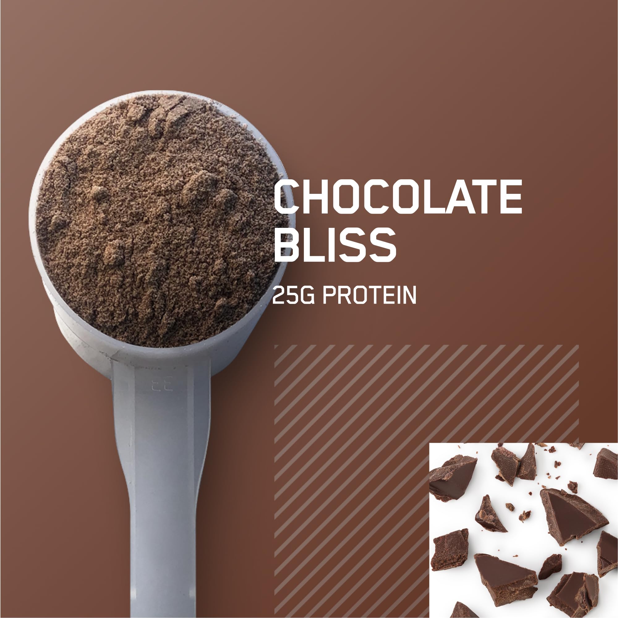 Optimum Nutrition polvo textura cacao en primer plano para batidos suaves