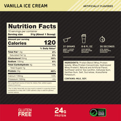 Optimum Nutrition polvo de proteína en primer plano mostrando textura fina