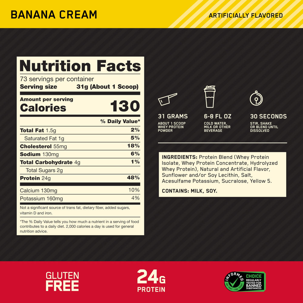 Optimum Nutrition cucharada de polvo mostrando textura fina y disolución