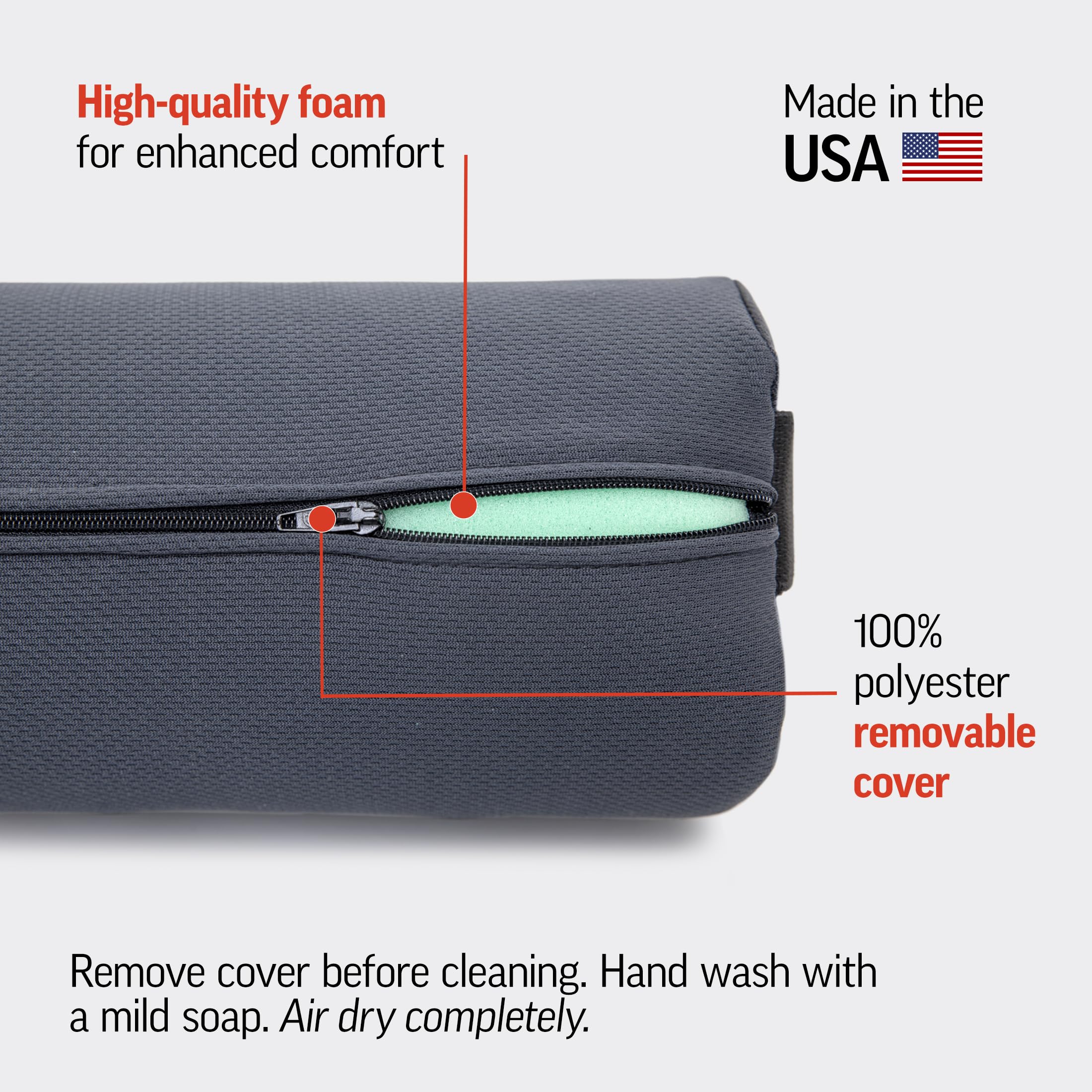 OPTP The Original McKenzie Lumbar Roll funda removible siendo retirada para limpieza fácil