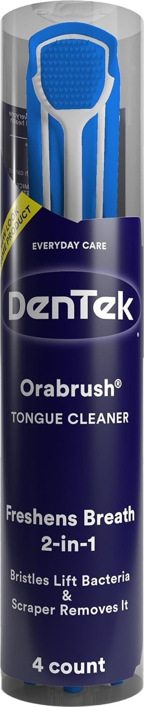 Orabrush vista frontal del empaque mostrando 4 unidades y practicidad