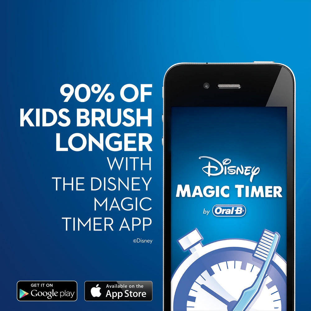 Oral-B con app Disney Magic Timer en pantalla fomentando tiempo de cepillado