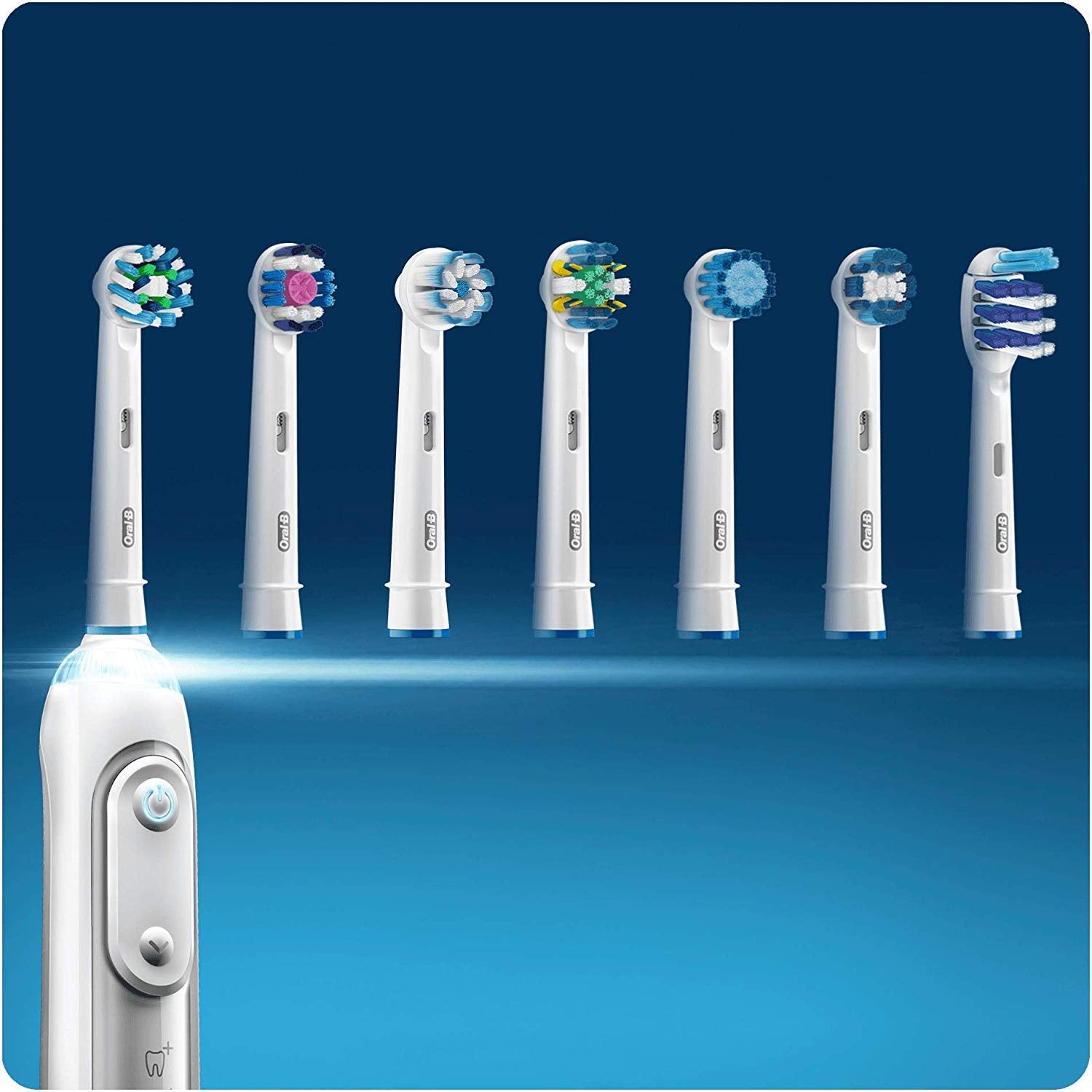 Cabezales Oral-B en uso sobre diente simulado para limpieza eficaz