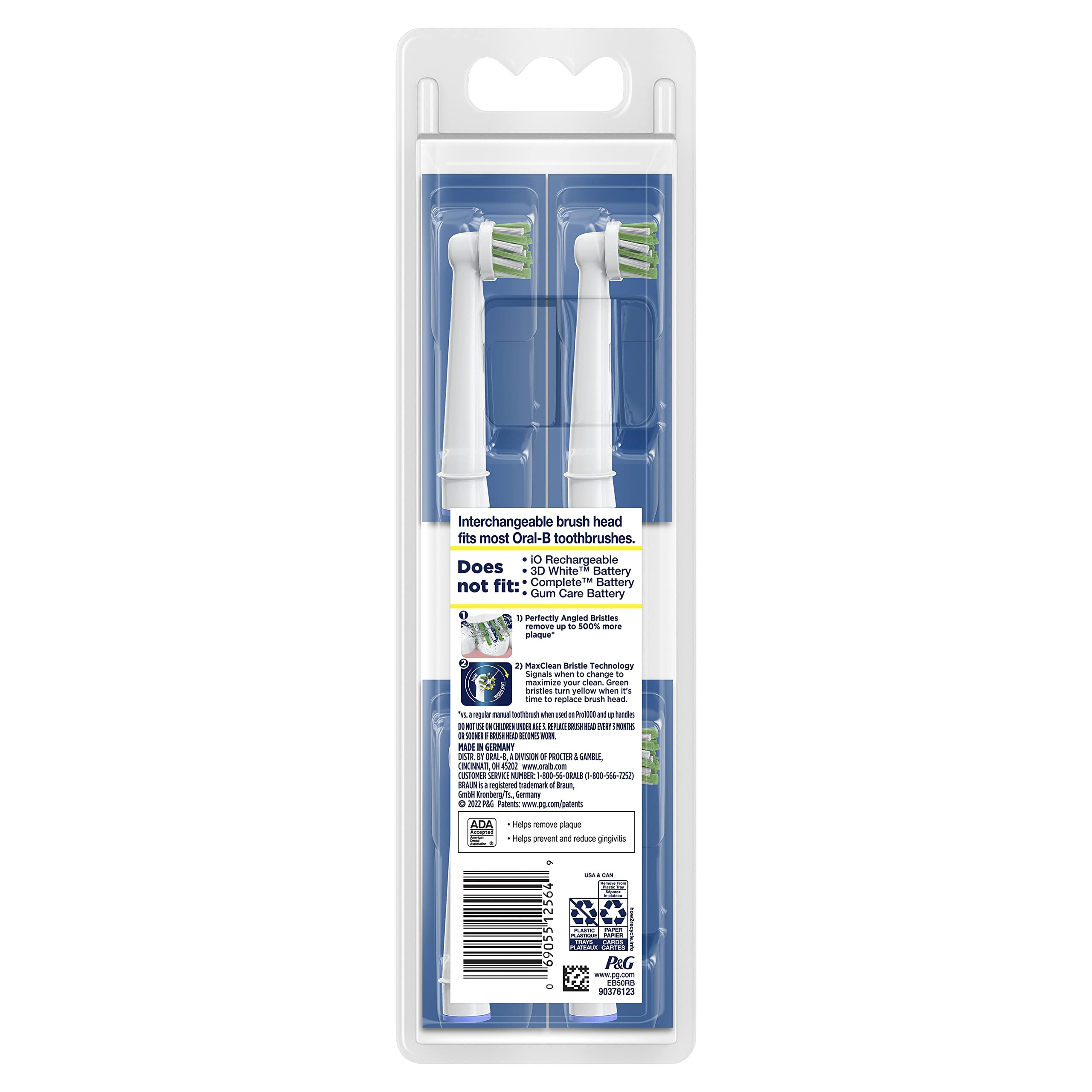 Empaque de 4 unidades Oral-B CrossAction listo para almacenamiento y reemplazo