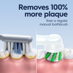 Oral-B CrossAction brush head close-up highlighting angled bristles for better gumline reach