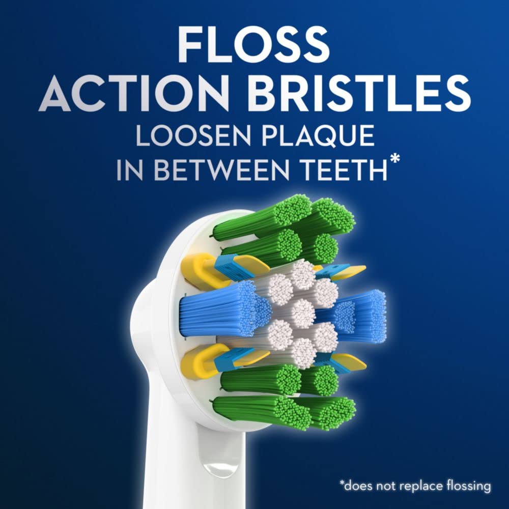 Oral-B primer plano de las cerdas FlossAction que resaltan su diseño para limpiar entre dientes