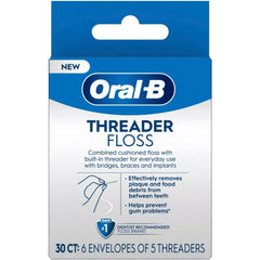 Oral-B Glide Threader Floss vista frontal del paquete, práctica portabilidad