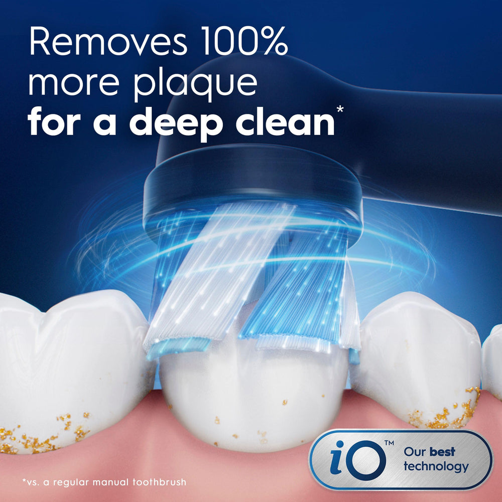 Oral-B primer plano de las cerdas del cabezal mostrando diseño angular y precisión