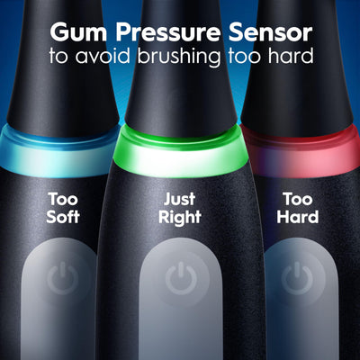 Oral-B iO5 light ring showing pressure sensor feedback to protect gums