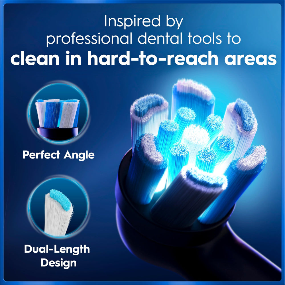 Oral-B iO5 three replacement brush heads arranged to provide long-lasting brushing options