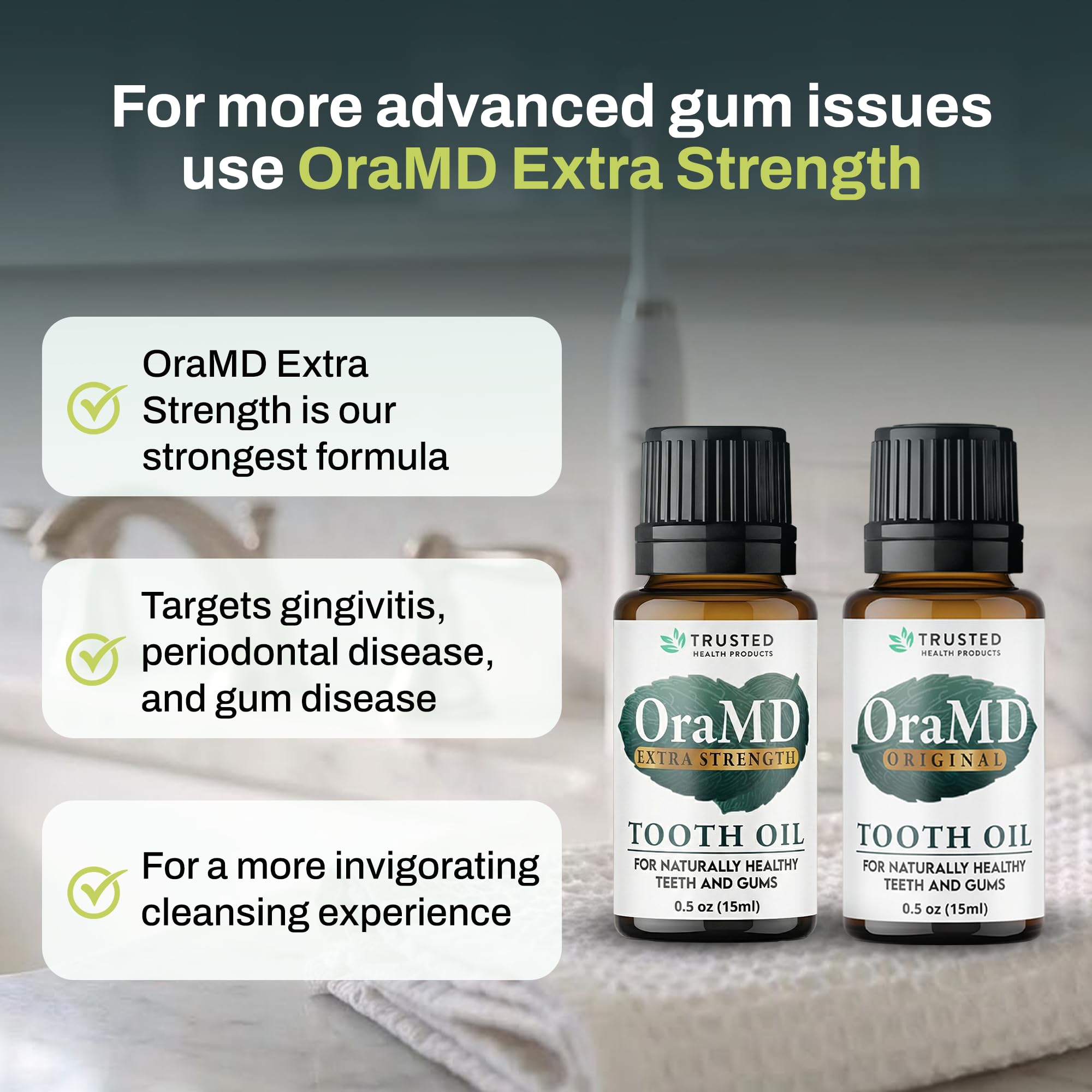 OraMD en cepillo dental demostrando uso como reemplazo de pasta