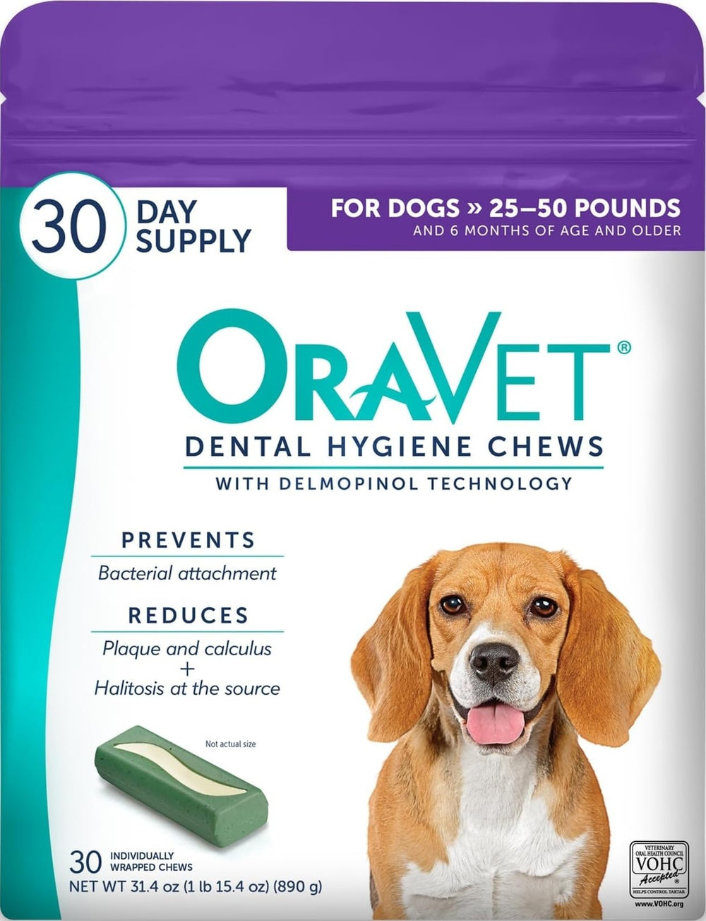 ORAVET purple pouch front packaging showing product and ease of use