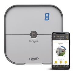 Orbit B-hyve front panel showing controls and compact design for easy indoor installation