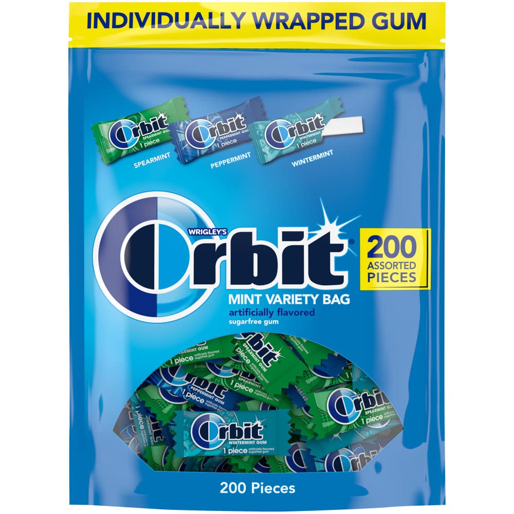 Orbit opened bag with visible wrapped pieces highlighting convenience and portion control