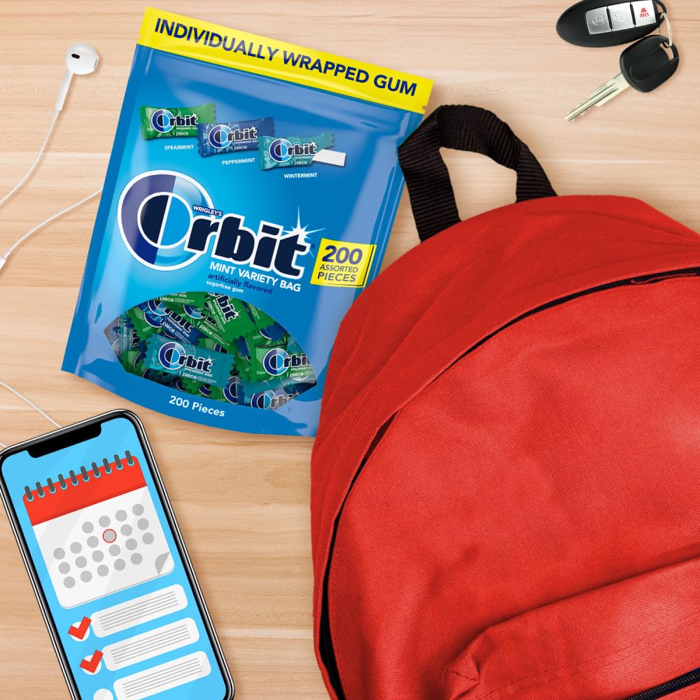 Orbit peppermint close-up with bright wrapper emphasizing cooling sensation and refreshment