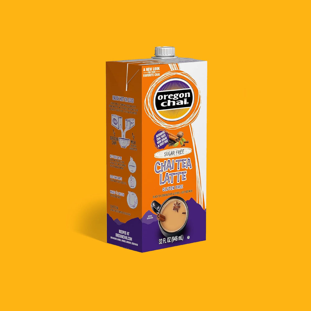 Oregon Chai six-bottle group pack display conveying bulk purchase value