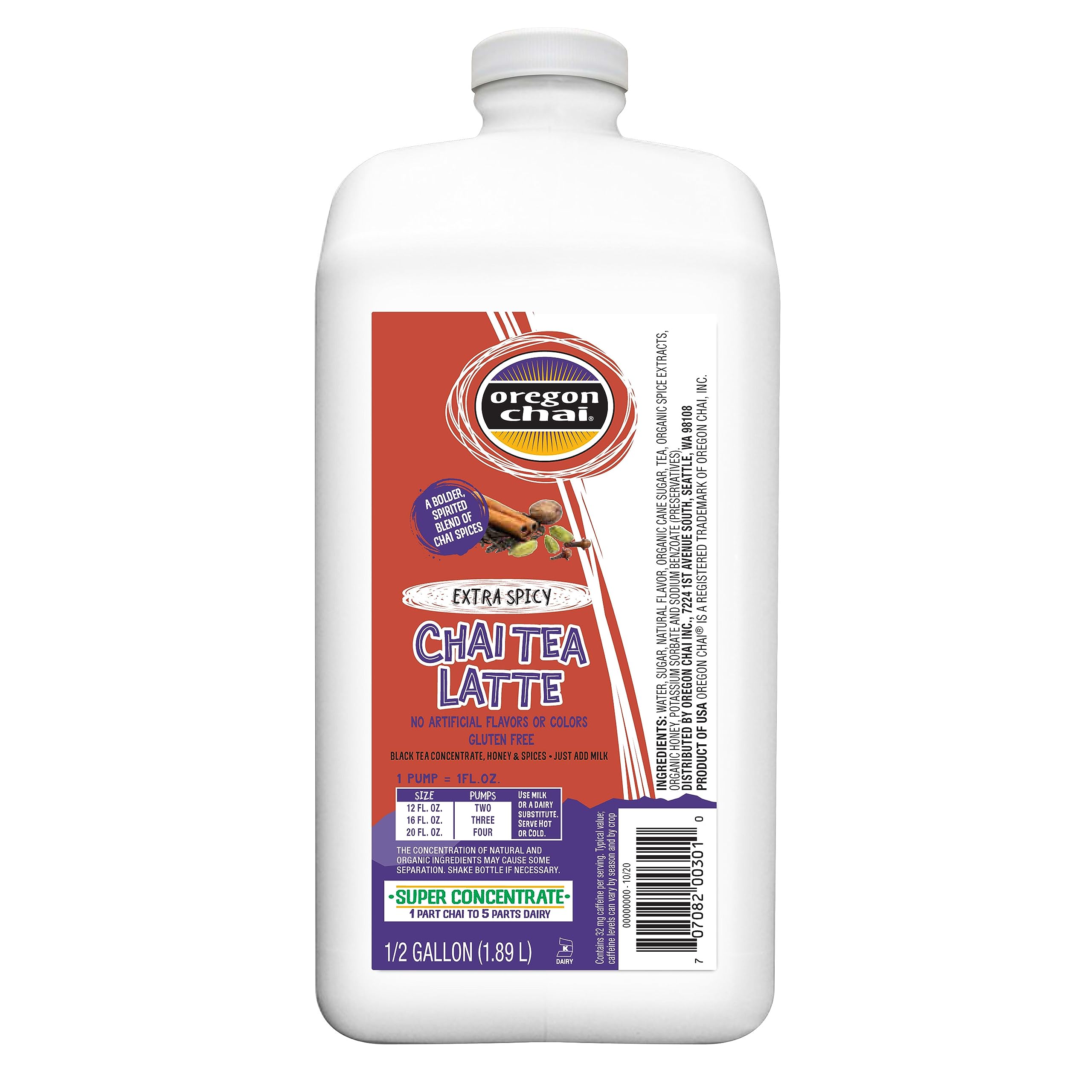 Oregon Chai front jug showing product branding and size — convenient bulk supply