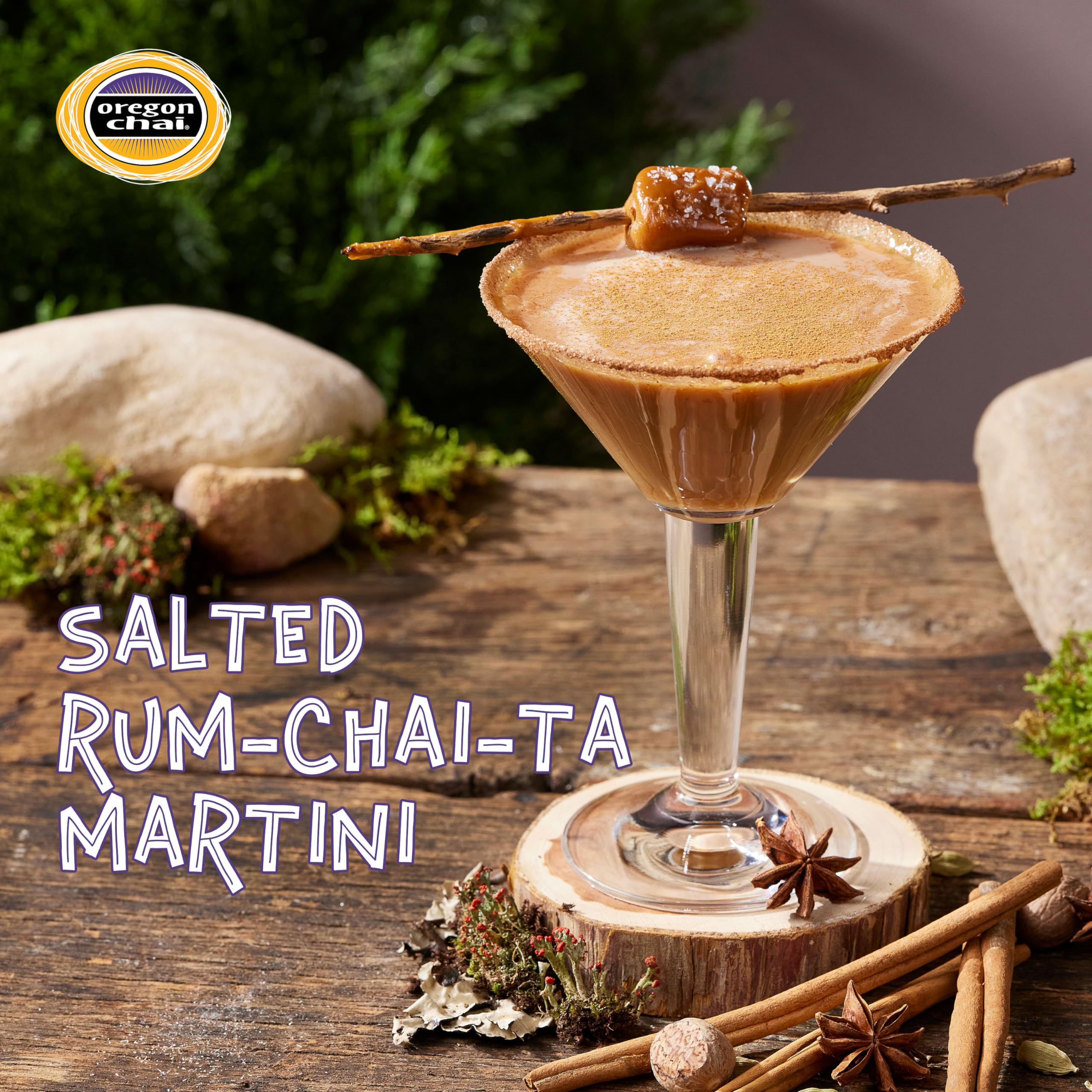 Oregon Chai iced chai latte over ice displaying refreshing chilled serving — great for warm days